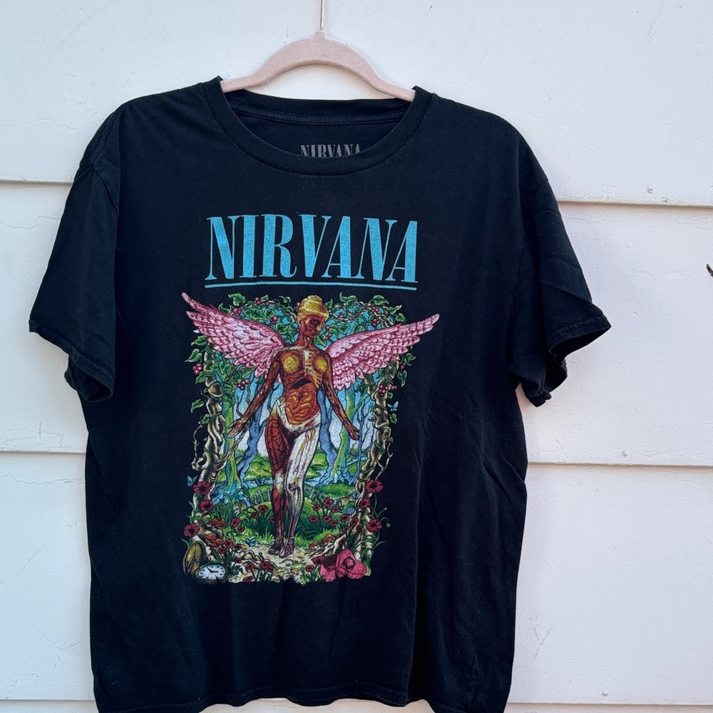 NIRVANA Black Tee with Colorful Angel Design